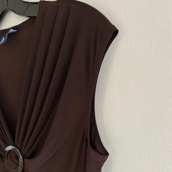 CHAPS Babydoll Chocolate Brown Y2K O Ring Jersey Midi Dress Preppy Retro | Sz M - Picture 6 of 11